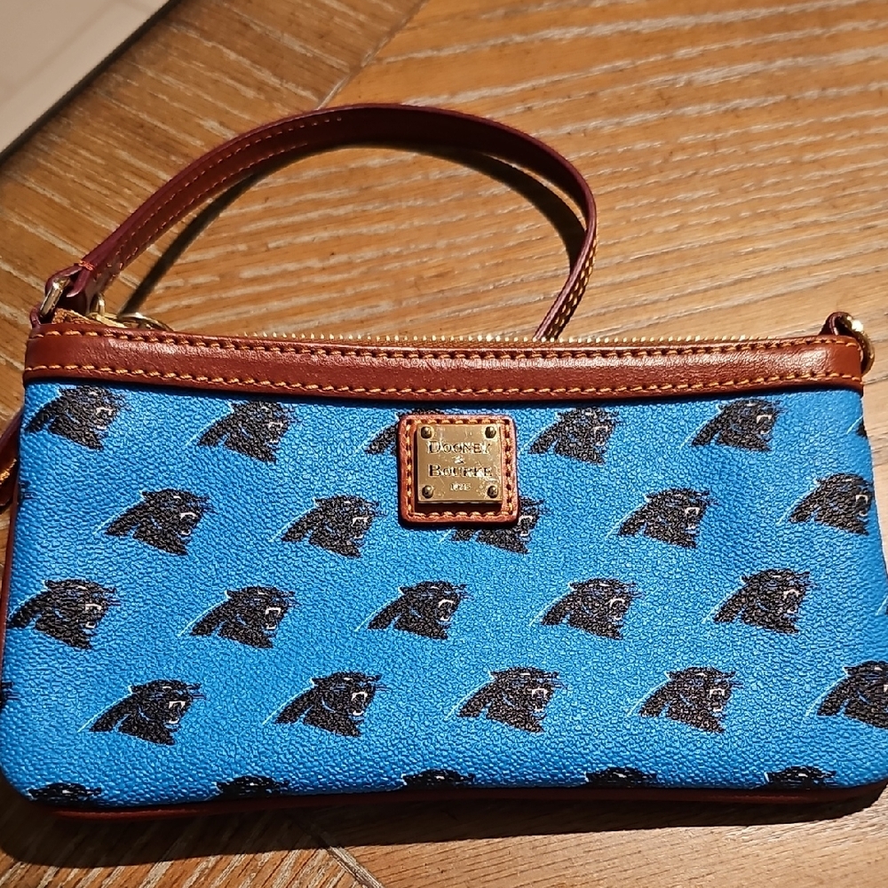 Dooney & Bourke Carolina Panthers Blue Wristlet with Brown Trim